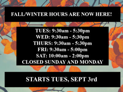 LGS FALL/WINTER HOURS BEGIN TUES, SEPT 3RD